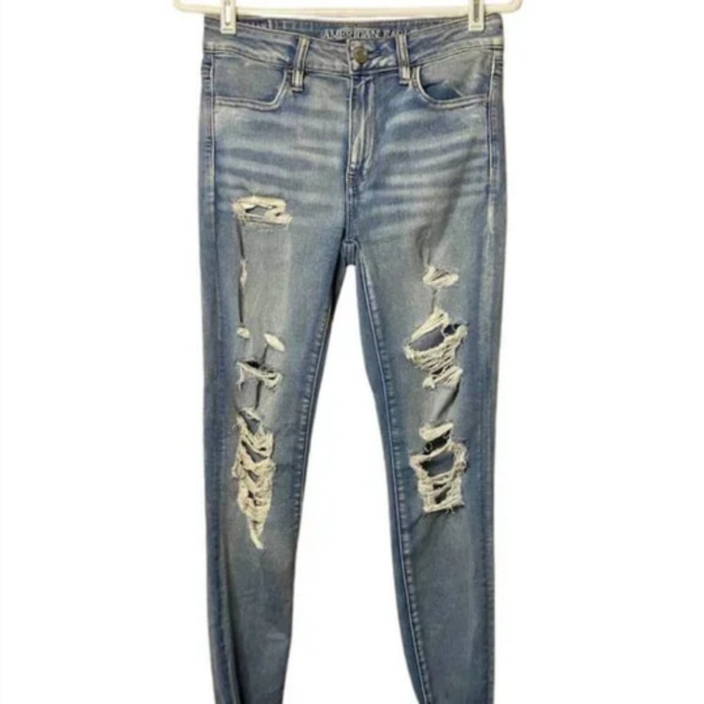American Eagle Outfitters Super Stretch X High Rise Ripped Distressed Jeans